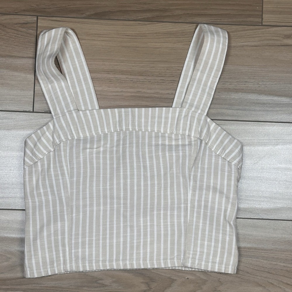 ABERCROMBIE & FITCH Beige Linen Blend Crop Top Size M Smocked Coquette Y2K
